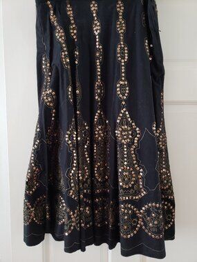 Gold embellished black cotton skirt